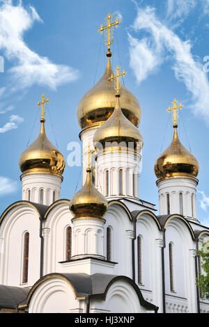 Goldene Kuppeln der St.-Nikolaus-Kirche in Pereslawl-Salesskij, Russland Stockfoto