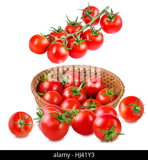 Cherry-Tomaten, die isoliert auf weißem Hintergrund Stockfoto
