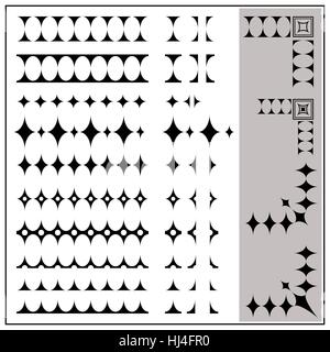 Diamant-Fries modular. Eine Vektor-Design-set horizontal nahtlose Grenzen und deren Elemente, mit Beispielen des einfachen cor Stock Vektor