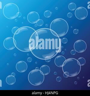Transparente Bläschen auf blauem Hintergrund, Vektor-illustration Stock Vektor