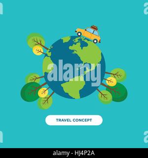 Reise um die Welt flach Konzeption, Geschäftsreise, Urlaub, Vektor-illustration Stock Vektor