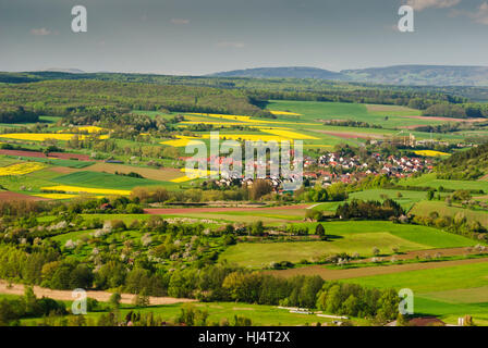 Hammelburg: Blick auf das Tal der Fränkischen Saale, Unterfranken, Unterfranken, Bayern, Bayern, Deutschland Stockfoto