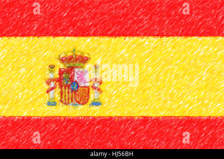 Flagge von Spanien o Hintergrundtextur, Bleistift Farbeffekt. Stockfoto