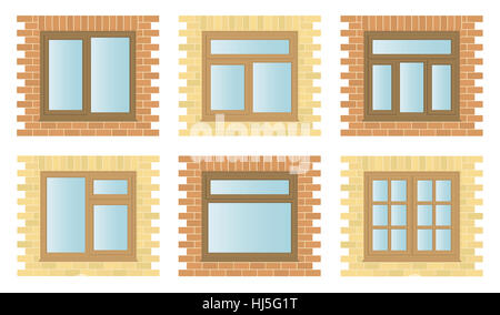 Fenster, Bullauge, Dachfenster, Fenster, Holz, Ziegel, Sammlung, Satz, außen, Stockfoto