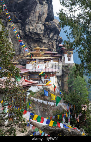 Des Tigers Nest Kloster (Taktshang Goemba) im Paro-Tal. Stockfoto