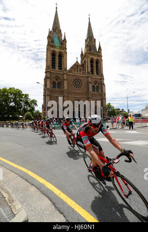 Adelaide, Australien. Werden Sie sicher werden gesehen MAC Stage 6 Stadtkurs, Santos Tour Down Under, 22. Januar 2017. Hauptfeld übergibt St. Peters Dom Credit: Peter Mundy/Alamy Live News Stockfoto