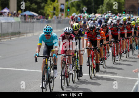 Adelaide, Australien. Werden Sie sicher werden gesehen MAC Stage 6 Stadtkurs, Santos Tour Down Under, 22. Januar 2017. Hauptfeld nahe dem Ende der Etappe. Bildnachweis: Peter Mundy/Alamy Live-Nachrichten Stockfoto