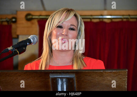 Clonoe, Irland. 25. Januar 2017. Neuen Sinn Féin Führer Michelle O'Neill spricht auf der Bühne zurück in ihre Heimat des Clonoe für ihre Heimkehr-Ereignis. Bildnachweis: Mark Winter/Alamy Live-Nachrichten Stockfoto