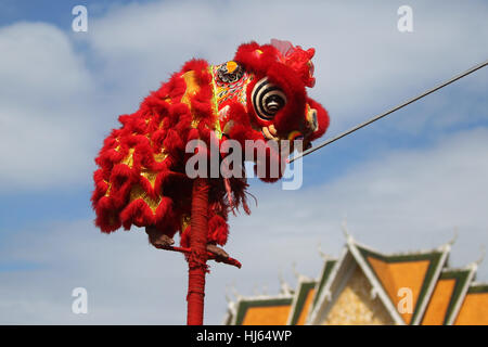 Phnom Penh, Kambodscha. 26. Januar 2017. Nachtschwärmer führen Löwentanz um das chinesische Neujahrsfest oder Frühlingsfest in Phnom Penh, Kambodscha, 26. Januar 2017 begrüßen. Das chinesische Neujahrsfest fällt am 28. Januar dieses Jahres. Bildnachweis: Sovannara/Xinhua/Alamy Live-Nachrichten Stockfoto