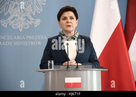 Warschau, Polen. 26. Januar 2017. Grundierung Beata Szydlo statt gemeinsame Pressekonferenz mit lettischen Ministerpräsidenten Maris Kucinskis. Bildnachweis: Jake Ratz/Alamy Live-Nachrichten Stockfoto