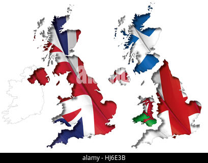 England, Schottland, Großbritannien, Freisteller, Wales, Weltkarte, Landkarte, Atlas, geschnitten Stockfoto