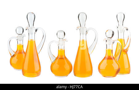 Pflanzenöl-Glasflasche isoliert auf weiss Stockfoto