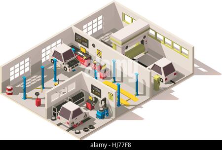 Vektor-isometrische low-Poly-Auto-Service-center Stock Vektor