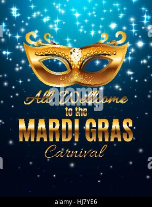 Mardi Gras Party Urlaub Poster Hintergrund maskieren. Vektor-Illustra Stock Vektor
