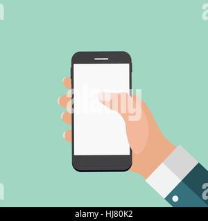 Hand mit abstrakten Handy-Vorlage im modernen flachen Stil Ve Stock Vektor