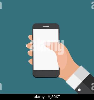 Hand mit abstrakten Handy-Vorlage im modernen flachen Stil Ve Stock Vektor