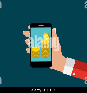 Hand mit abstrakten Telefon und Mobile-Payment-Konzept. Vorlage in Stock Vektor