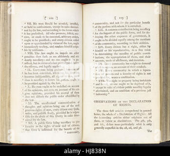 "Erklärung der Rechte des Menschen" von "Rights of Man" von Thomas Paine (1736-1809) Englisch-amerikanischer politischer Schriftsteller, revolutionär und einer der Gründerväter der Vereinigten Staaten von Amerika, veröffentlicht im Jahr 1791. Das Buch enthält Paines Verteidigung der französischen Revolution gegen Edmund Burke. Stockfoto