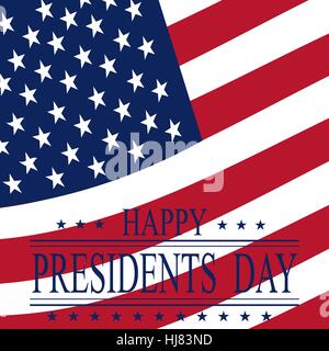 Presidents Day. Grußkarte mit Symbolen. Gruß Inschrift auf dem Hintergrund der Flagge. Illustrationen Stock Vektor