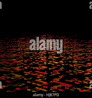 3D Darstellung der Noten auf schwarz Stockfoto