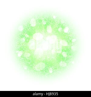 Abstrakte Explosion mit grünen Staub Elemente isoliert auf weiss. Platzen der leuchtende Stern. Hellen Staub Feuerwerk Lichteffekt mit grün leuchten. Splash Pulver Hintergrund funkelt. Vektor-Illustration. Stock Vektor