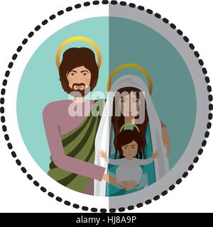 Runde Aufkleber mit halben Körper Bild der Heiligen Familie Vektor-illustration Stock Vektor