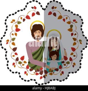 Aufkleber-Bogen im Herbst Blätter mit halben Körper Bild der Heiligen Familie Vektor-illustration Stock Vektor