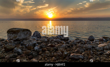 Strand, Sonnenuntergang, Sowayma, Totes Meer, Jordanien Stockfoto