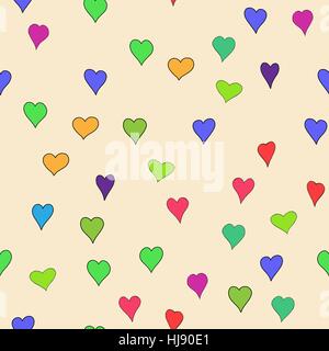 chaotische Vektor farbigen Doodle Herzen Musterdesign - zum Valentinstag Stock Vektor