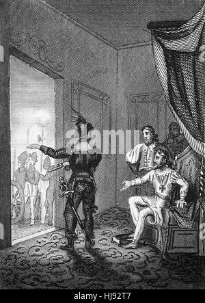 Charles war ich (1600 – 1649) Monarch der drei Königreiche von England, Schottland und Irland. Im Januar 1647 führte das Parlament Charles unter Hausarrest im Holdenby House in Northamptonshire bis Kornett George Joyce ihn durch Androhung von Gewalt von Holdenby am 3 Juni im Namen der New Model Army nahm. Stockfoto