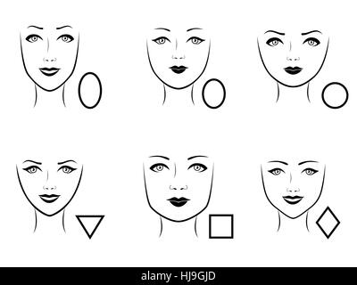 Satz von sechs Typen von menschlichen Gesichtern mit entsprechenden geometrischen Formen, Vektor-illustration Stock Vektor