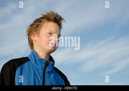 Kerl, blau, Mode, Lifestyle, Teen, Zukunft, Männlich, männliche, Wolke, Blank, Stockfoto