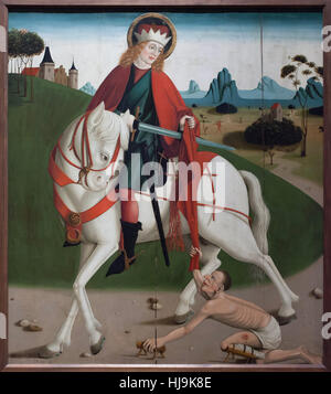 Saint-Martin und der Bettler. Gotische Malerei um 1490 auf dem Display in der Hungarian National Gallery (Magyar Nemzeti Galeria) in Budapest, Ungarn. Stockfoto