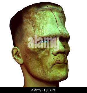 Illustration, Monster, Zombie, Profil, optional, grün, Haut, Illustration, Stockfoto