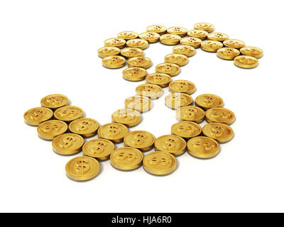 Gold-Münzen bilden Dollar-Symbol. 3D Illustration. Stockfoto