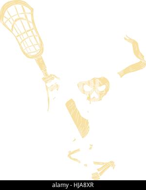 Zeichnung Skizze Stil Illustration der Sensenmann Lacrosse Spieler Crosse oder Lacrosse Stick Defense Pole gesehen von vorne auf isolierte whi Stock Vektor