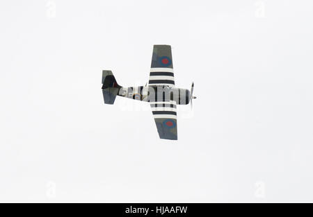 Grumman FM2 Wildcat Kampfflugzeuge bei einem Überflug zu Ehren ehemaliger Testpilot Eric "Winkle" Brown am an RNAS Yeovil. Stockfoto