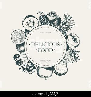 Runde Frucht Frame - Vektor-handgezeichnete Design illustration Stock Vektor
