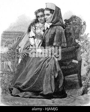 Ferida, die Tochter von Eduard Karl Oskar Theodor Schnitzer, bekannt als Emin Pascha, und die Schwester liegt Bader, Geschichtsbild oder Illustration aus dem Jahr 1894, digital verbessert Stockfoto