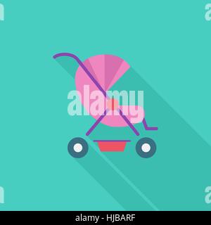 Kinderwagen-Symbol. Flache Vektor zugehörige Symbol mit langen Schatten für Web und mobile Anwendungen. Es kann als - Logo, Symbol, Piktogramm, Infografik-Element verwendet werden. Stock Vektor