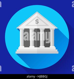 weiße Bank Symbol mit langen Schatten Stock Vektor