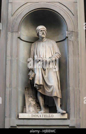 Florenz. Italien. Statue Donatello (Donato di Niccolò di Betto Bardi ca. 1386-1466), italienischer Bildhauer, Galerie der Uffizien. Stockfoto