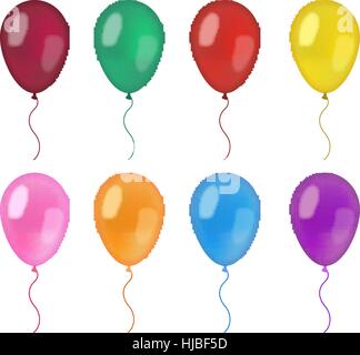 Realistische Ballons festgelegt. 3D Ballons verschiedene Farben, isoliert auf weißem Hintergrund. Vektor-Illustration, ClipArt-Grafiken. Stock Vektor