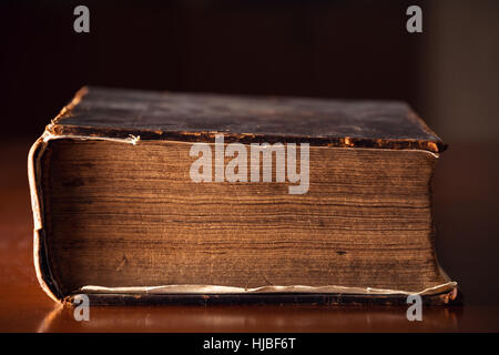 150 Jahre alte Bibel Seiten hautnah Stockfoto