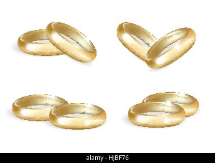 Realistische Hochzeit gold Ringe Set. Bands 3D-Sammlung isoliert auf weißem Hintergrund. Vektor-Illustration. Stock Vektor