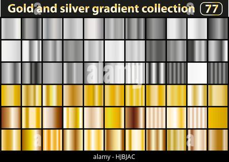 Gold und Silber Farbverlauf Sammlung. Vektor-Illustration. Stock Vektor