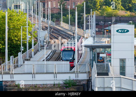 Nottingham Express Transit (NET) Straßenbahn an der Station Street Terminus vor der Line Extension geöffnet 2015, Nottingham, England, Großbritannien Stockfoto