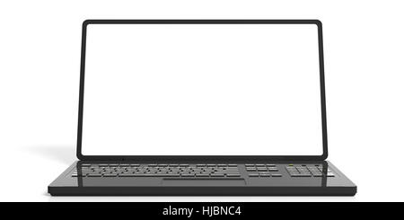 3D Rendering schwarz Laptop auf weißem Hintergrund Stockfoto