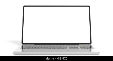 3D Rendering Silber Laptop auf weißem Hintergrund Stockfoto