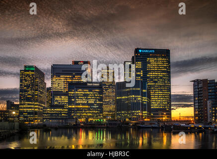 Canary Wharf Sonnenuntergang, London Docklands, London, England, UK Stockfoto